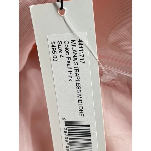 ML MONIQUE LHUILLIER Women's Pink Milana Strapless Rhinestone Midi Dress SZ 4 - Picture 11 of 12